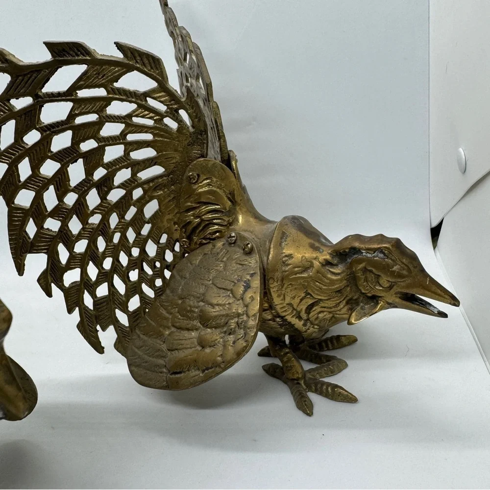 Vintage Brass Fighting Birds Statue Pair - Picture 6 of 11